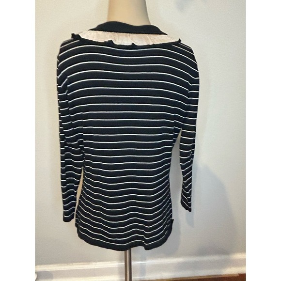 CAbi black and cream striped cardigan with ruffle Sz Medium 100% cotton - Picture 3 of 6